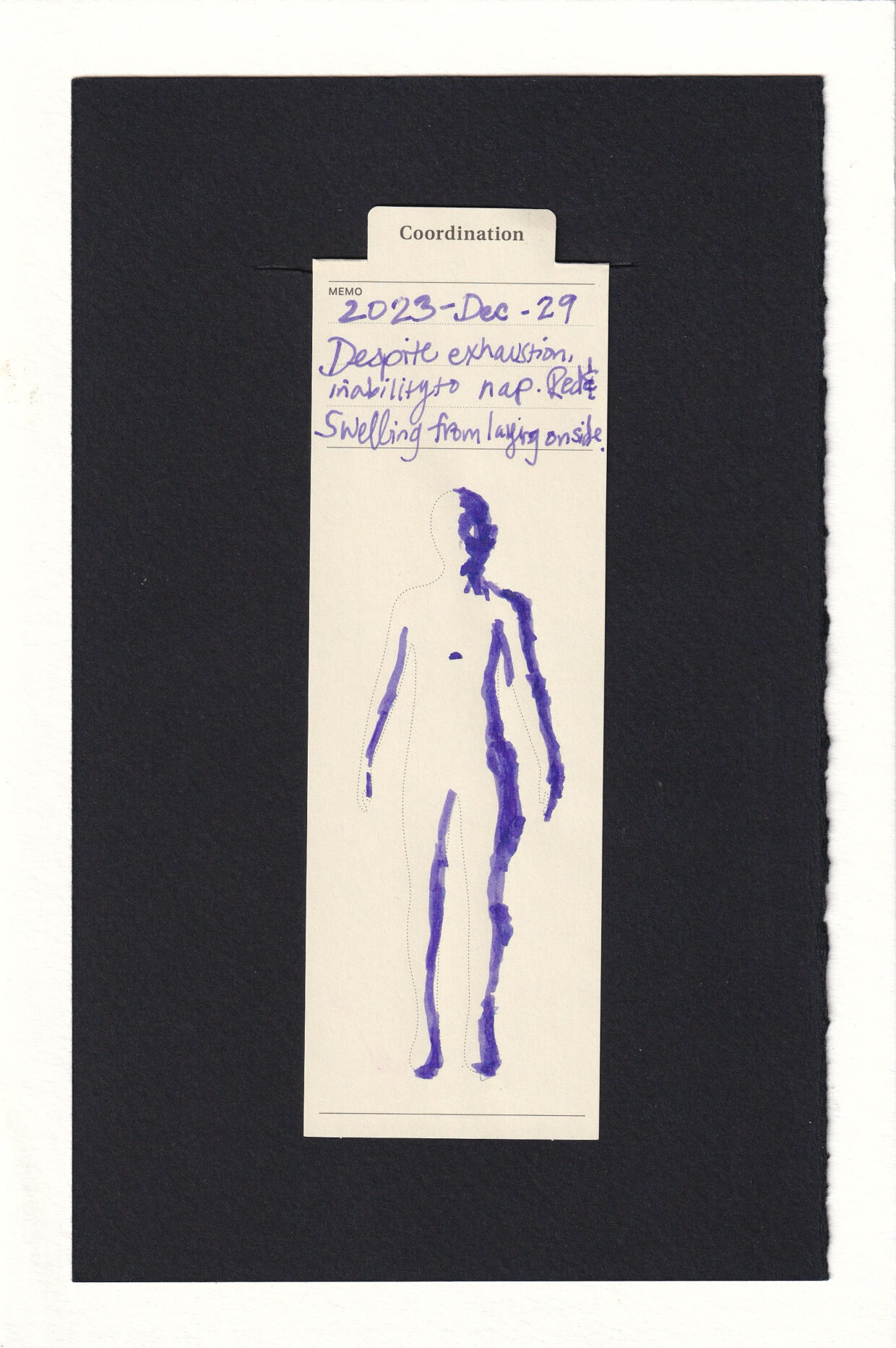 The Body Bookmark Silhouette is marked with purple ink, showing lines along the figure's left side, including left half of face, left side of left arm, left leg, & torso, as well as left side of right leg and right arm. It almost looks like a drop shadow effect or embossing of the figure.